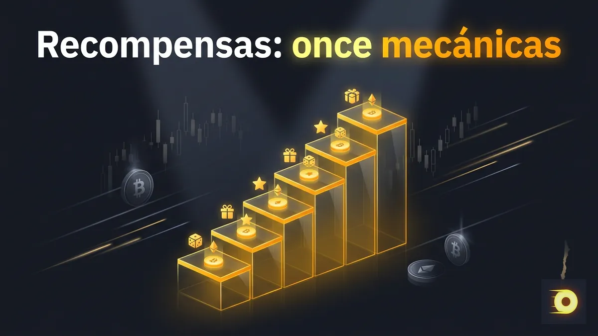 Escalera de luz amarilla con fichas cripto que representa las mecánicas de recompensa de Rollbit Rewards