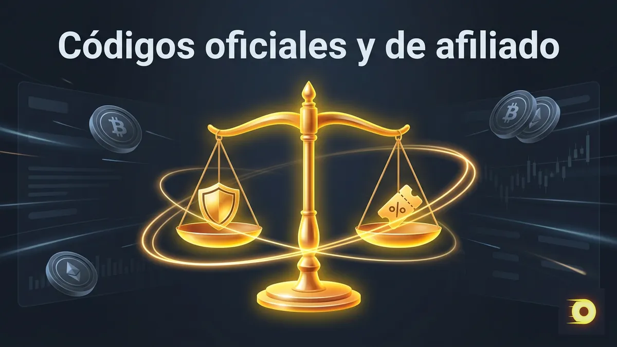 Balanza simbólica comparando un código oficial de Rollbit frente a un código de afiliado externo en Chile