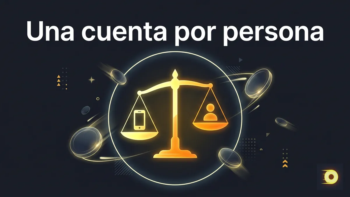 Balanza luminosa que simboliza la regla de una cuenta por persona en Rollbit Chile