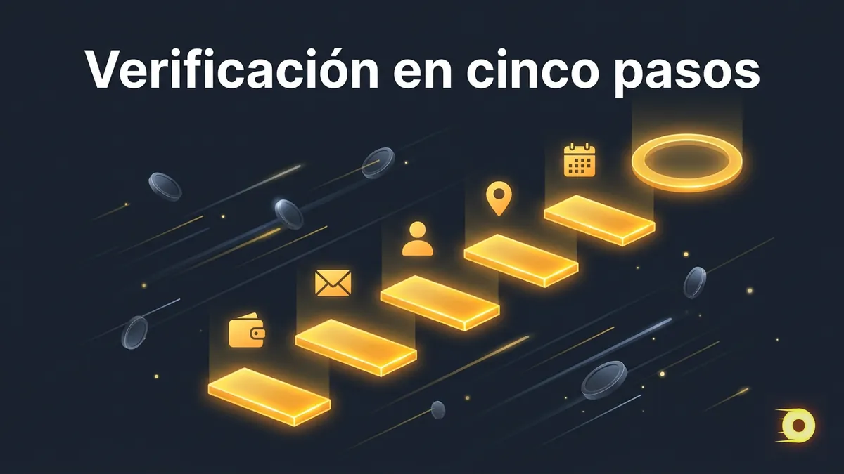 Escalera de cinco pasos que ilustra el proceso de verificación de identidad KYC en Rollbit Chile